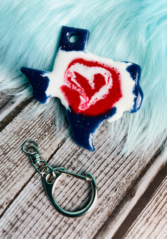 Red, White, & Blue Heart Texas Keytag