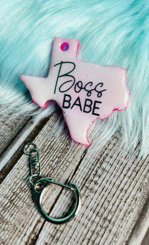 White & Pink Boss Babe Texas Keytag